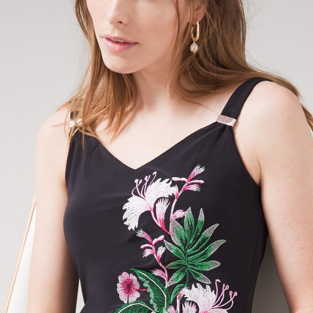White House Black Market Black Floral Embroidered Sleeveless Dress - Picture 3 of 8